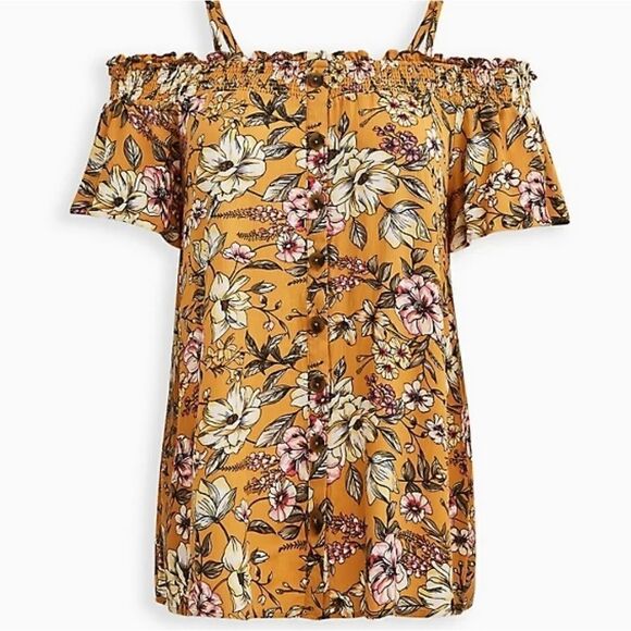 torrid Tops - NWT TORRID TOP yellow floral Gauze smocked cold sh